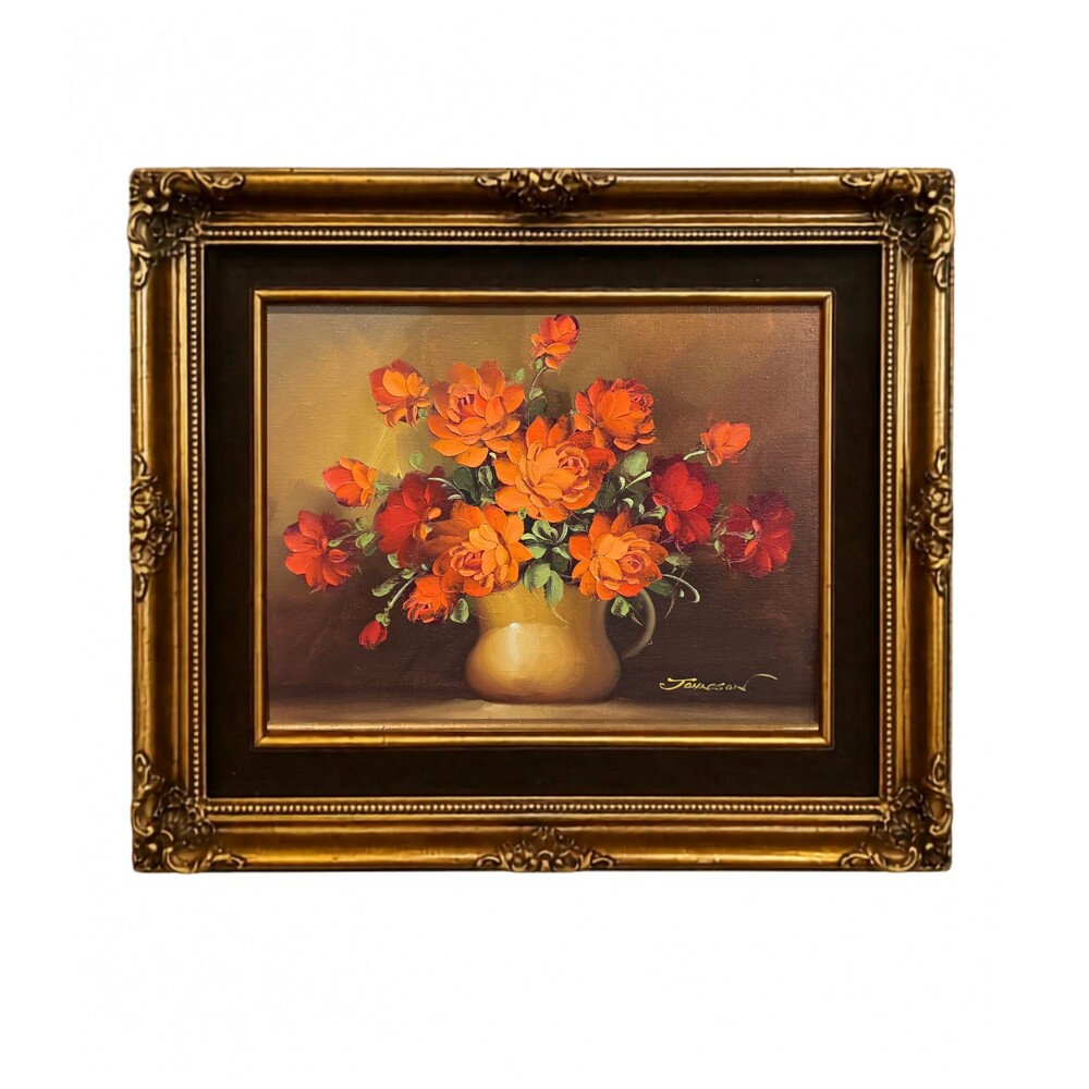 Beautiful Vintage Mid-Century Floral Oil Painting – Signed "Johnson"
